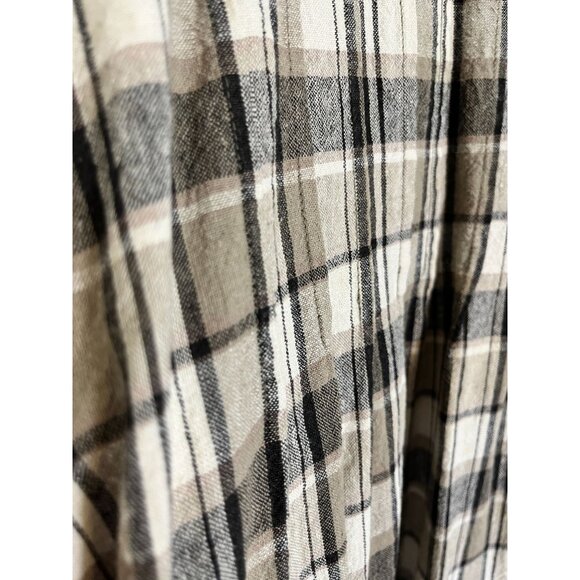 Retro Linen Plaid Dress Tan 22 Neutral Festive Holiday Classic Chic Preppy 80s - Picture 5 of 11
